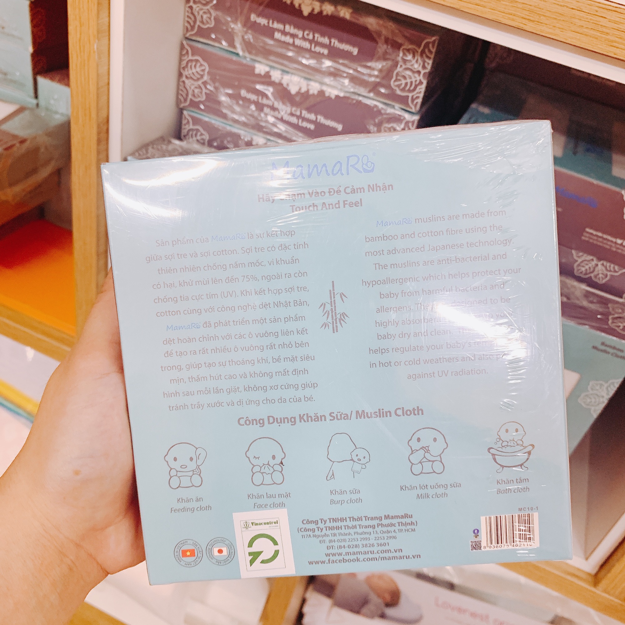 Hộp 10 khăn sữa sợi tre Mamaru 25x25cm