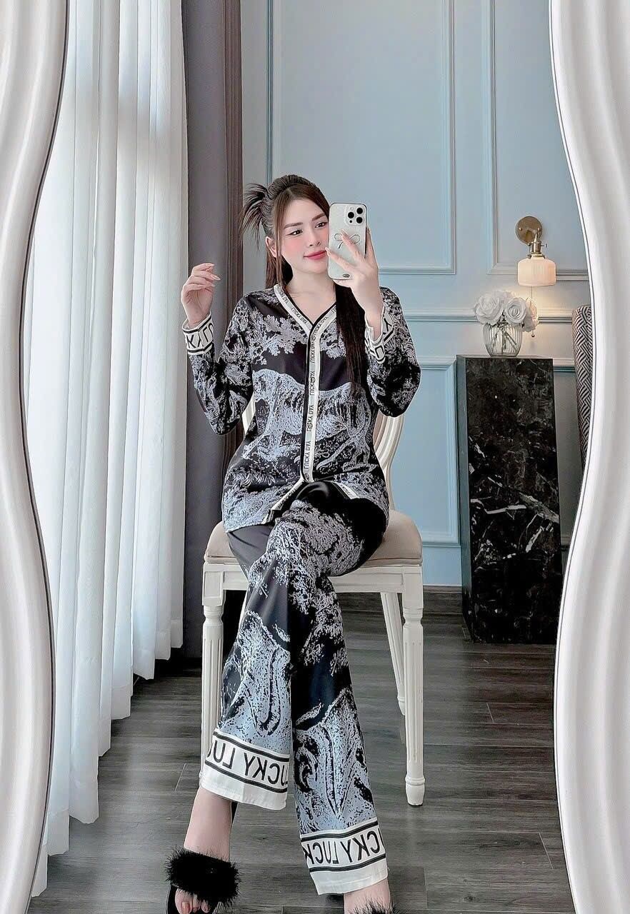 Đồ bộ pijama lụa xước nữ  [NÚT ĐÁ]  thương hiệu size từ 40 đên 62kg