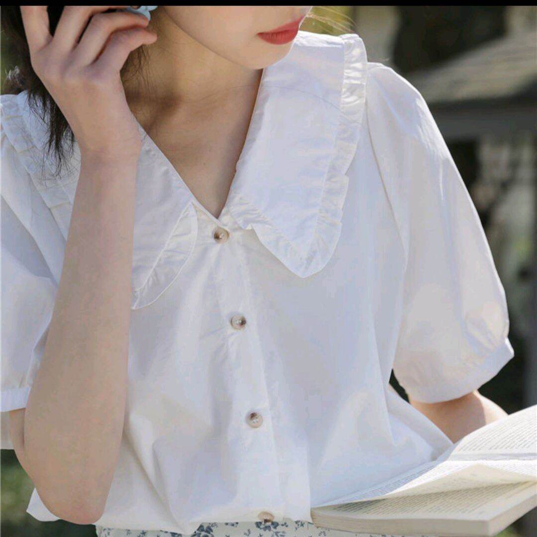 áo sơ mi cổ bèo cộc tay vintage ảnh thật