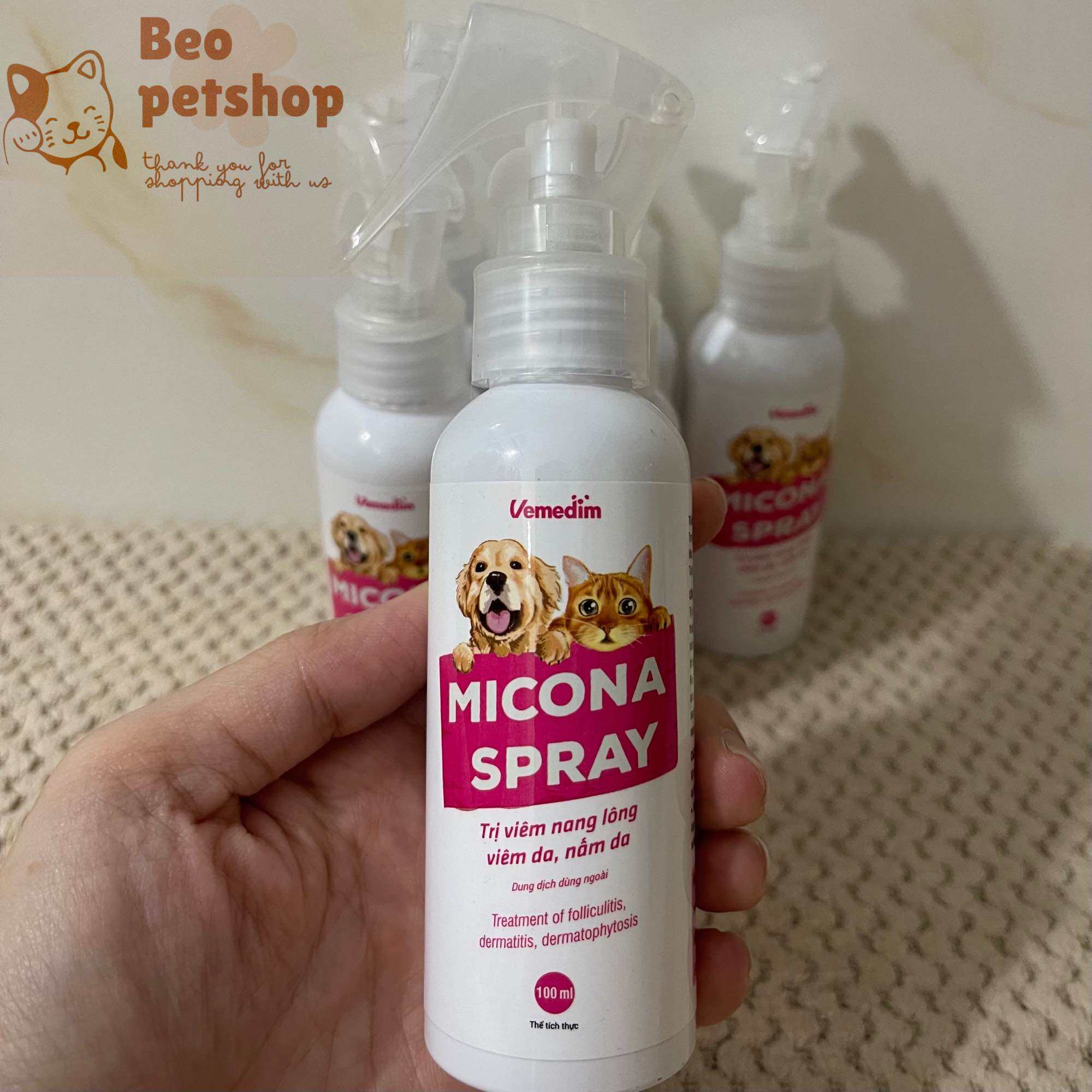 Vimedim Micona Spray - Chai xịt diệt nấm, viêm da, viêm nang lông cho thú cưng