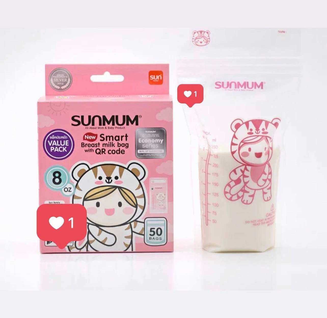 (MẪU MỚI MÀU HỒNG) Túi trữ sữa Sunmum 50túi 250ml