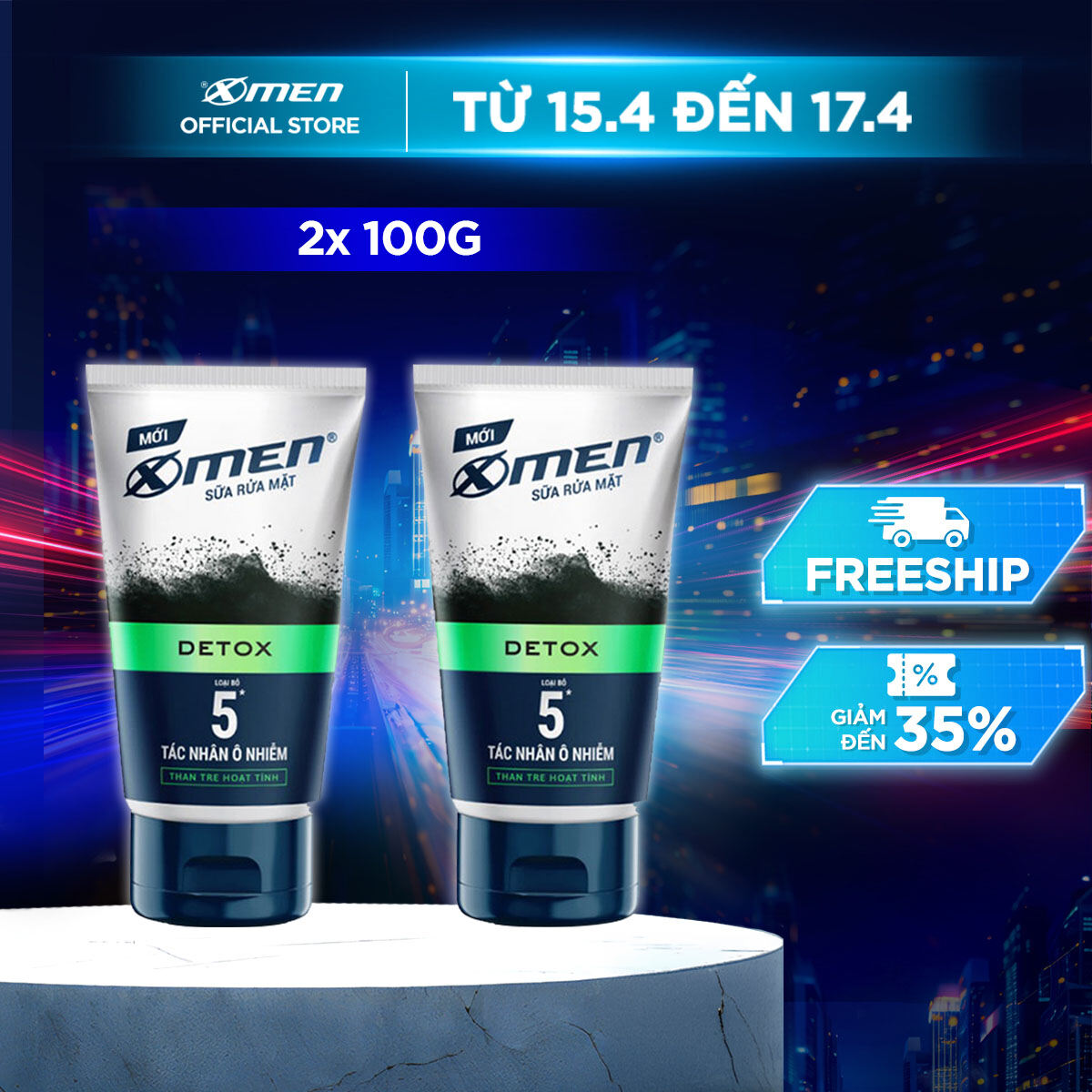 Combo 2 Sữa rửa mặt X-Men Go DETOX Than Tre Hoạt Tính 100g - Loại bỏ 5 tác nhân ô nhiễm