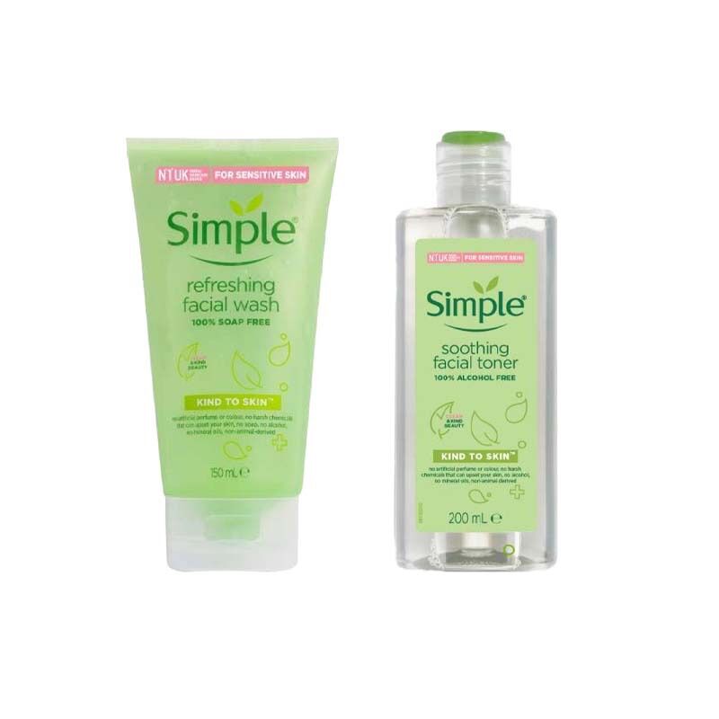 Combo Simple Sữa rửa mặt 150ml + Nước hoa hồng 200ml Chăm sóc da 3 bước cơ bản