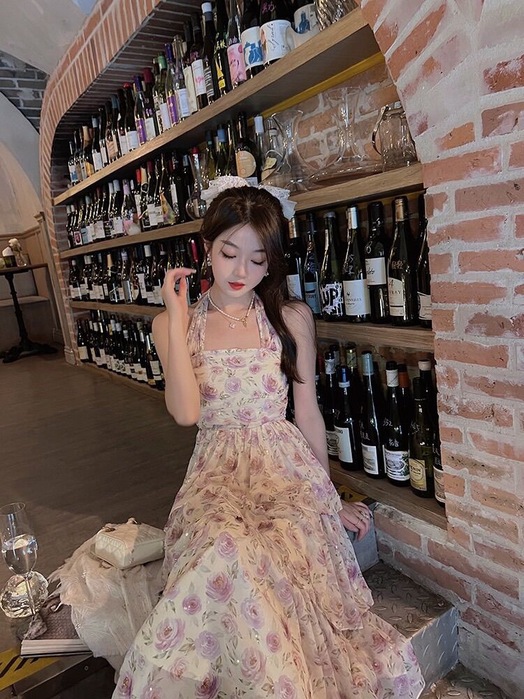 ĐẦM MAXI voan hoa tầng có mút ngực