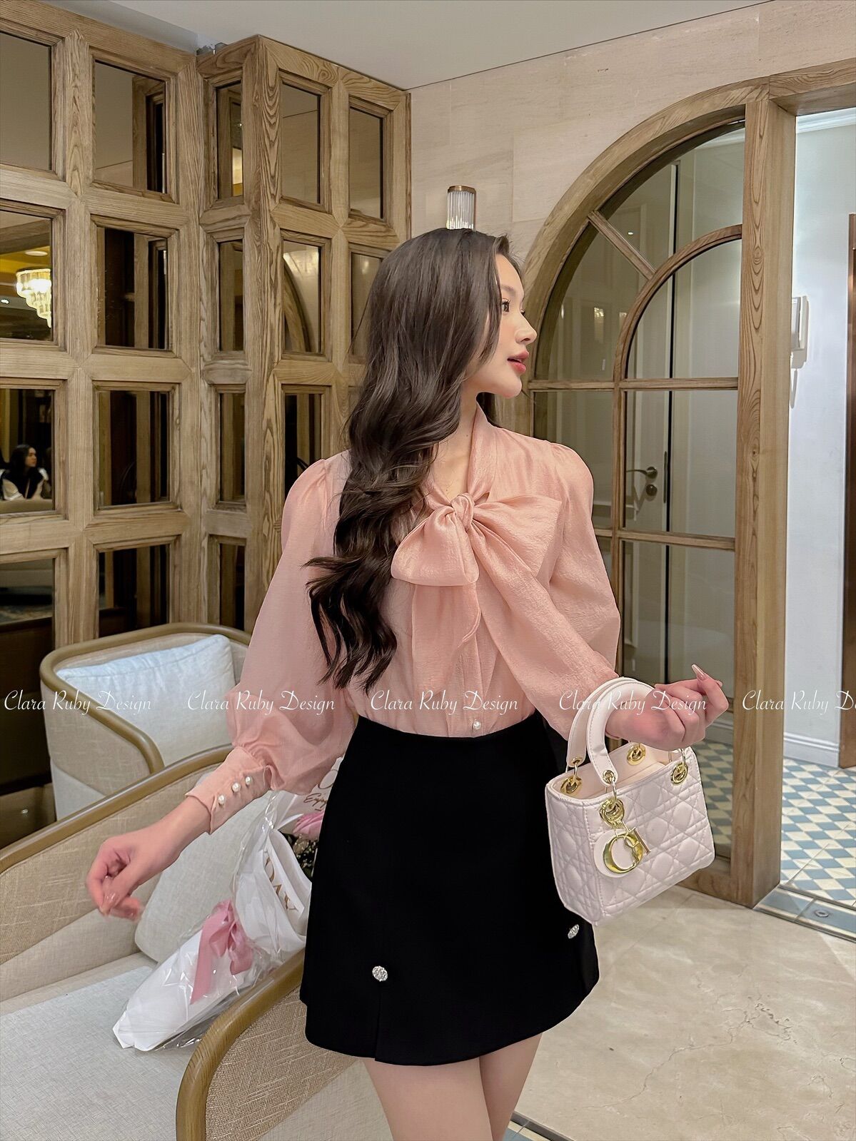Áo sơ mi thắt nơ Libre hàng thiết kế by Clara