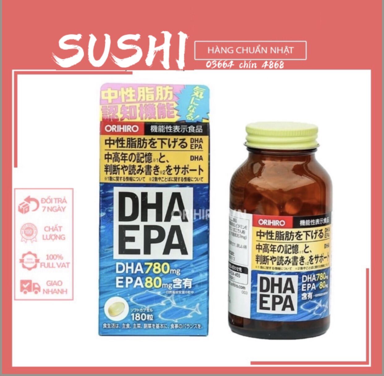 Viên uống EPA DHA bổ não Orihiro Nhật Bản l ại 180 viên shopnhatlulu
