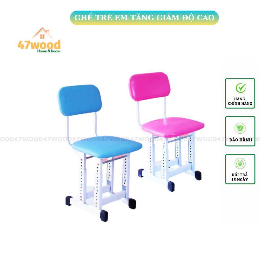Ghế trẻ em tăng giảm độ cao chân đôi chắc chắn, nệm Simili êm ái - Ghế học sinh chất lượng cao 47wood