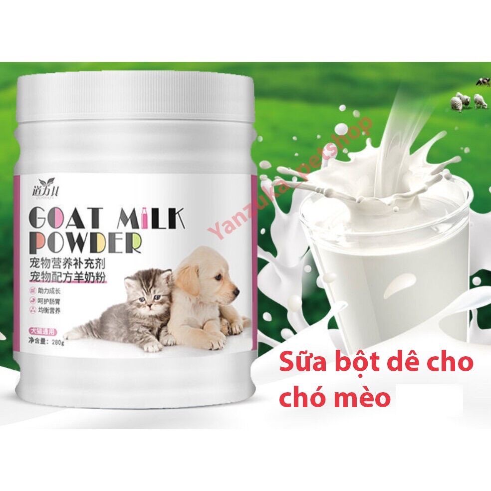 Sữa cho chó mèo goat milk powder 280g - bột sữa dê bổ sung canxi, vitamin, đạm, béo và khoáng tặng kèm bình