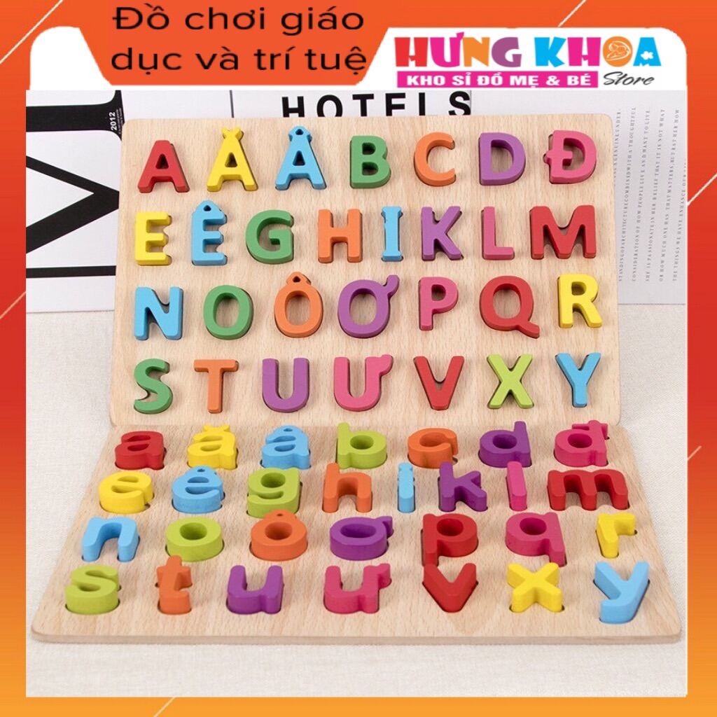 Bảng học lắp ghép chữ cái Tiếng Việt bảng chữ số bằng gỗ in nổi loại dày - Tặng 1 tranh ghép đơn hàng từ 150k