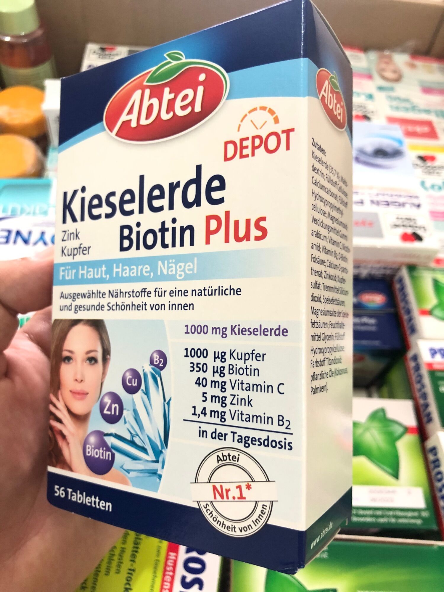 [Bill Đức] Viên đẹp da khoẻ tóc Abtei Biotin Plus 56 viên