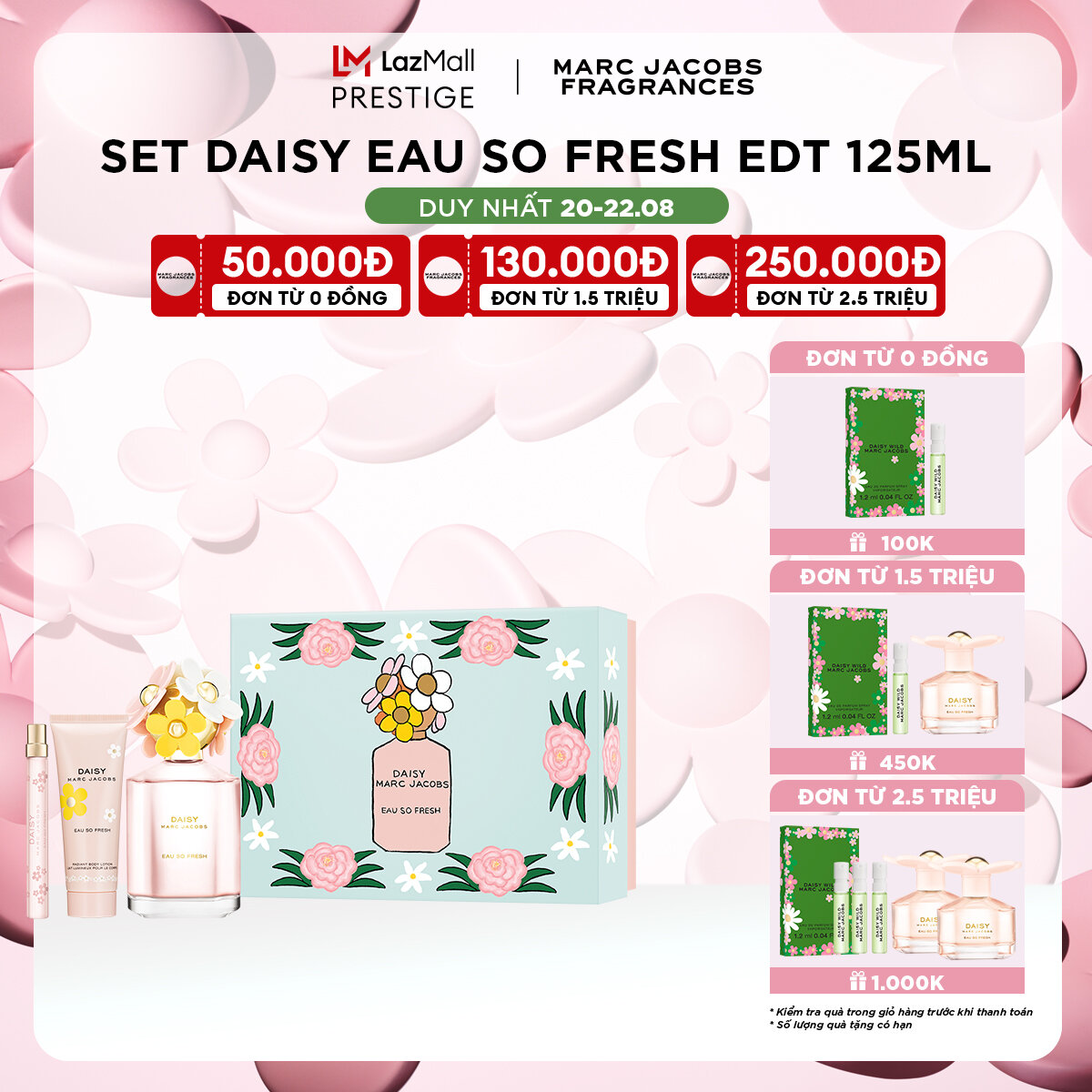 Set nước hoa nữ marc jacobs daisy eau so fresh spr edt 125ml + body lotion 75ml + pen spray edt 10ml