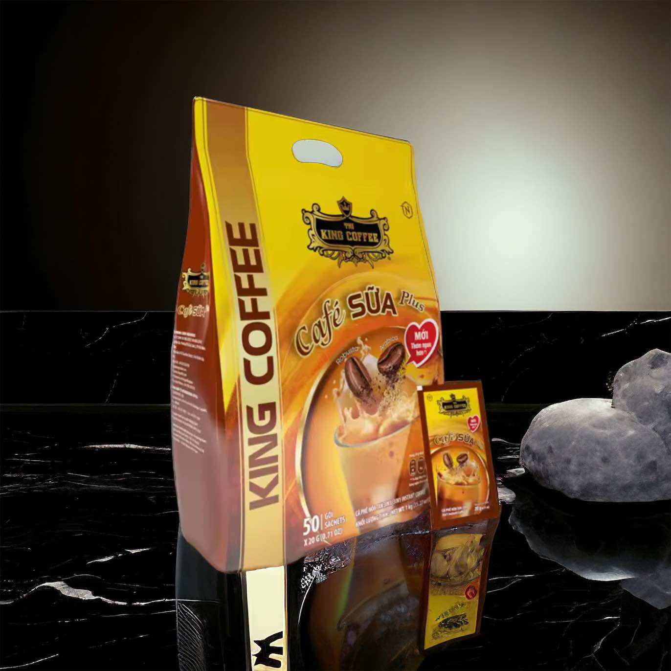(02 TÚI - 50 GÓI ) Cà phê SỮA hòa tan King Coffee - Túi 50 Gói