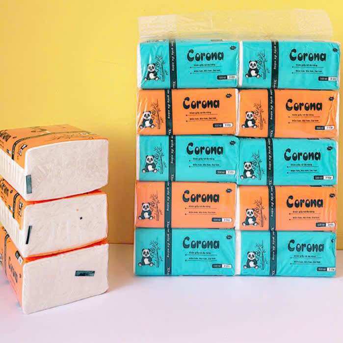 Lốc 10 gói khăn rút Corona mini 500tờ/gói day mịn