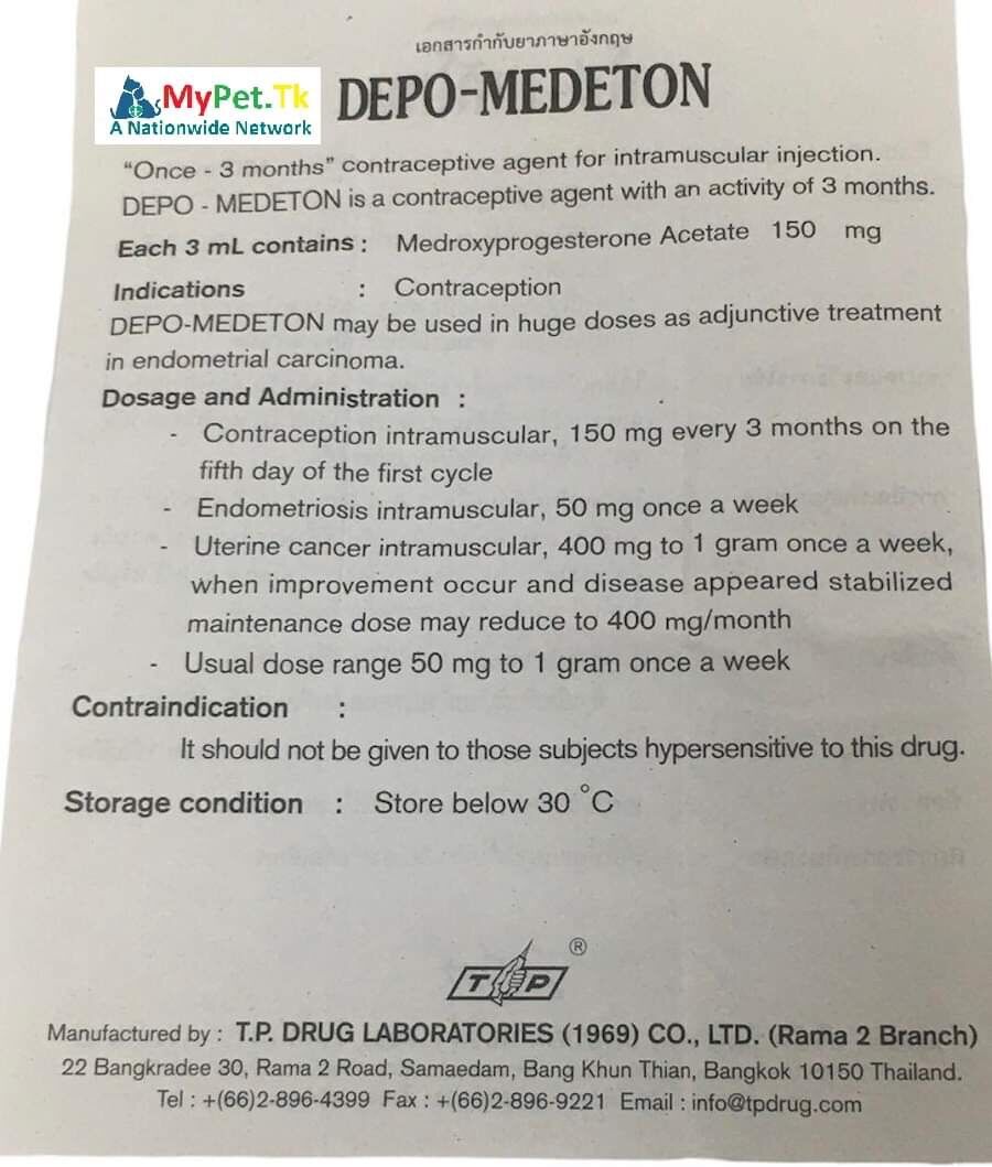 Depo Medeton 3ml -  triệt sản ngừa thai cho chó mèo cái, hãm sung thú đực
