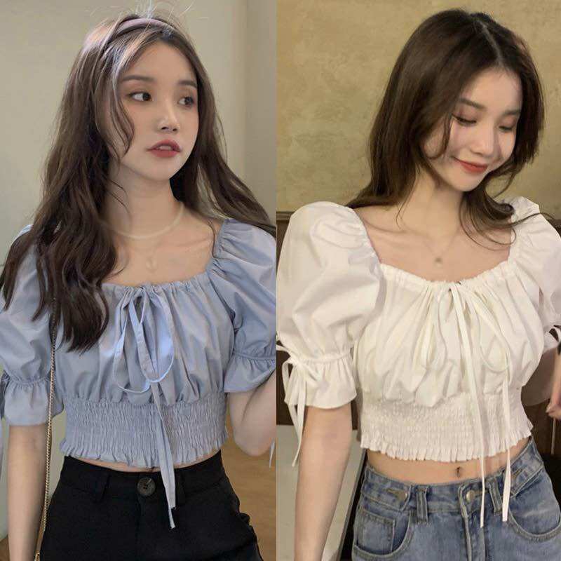 ÁO CROPTOP NHÚN TAY BÍ NƠ A55