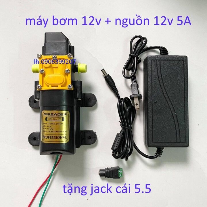 Bộ máy bơm tăng áp mini 12v kèm nguồn, chế máy rửa xe, phun sương…