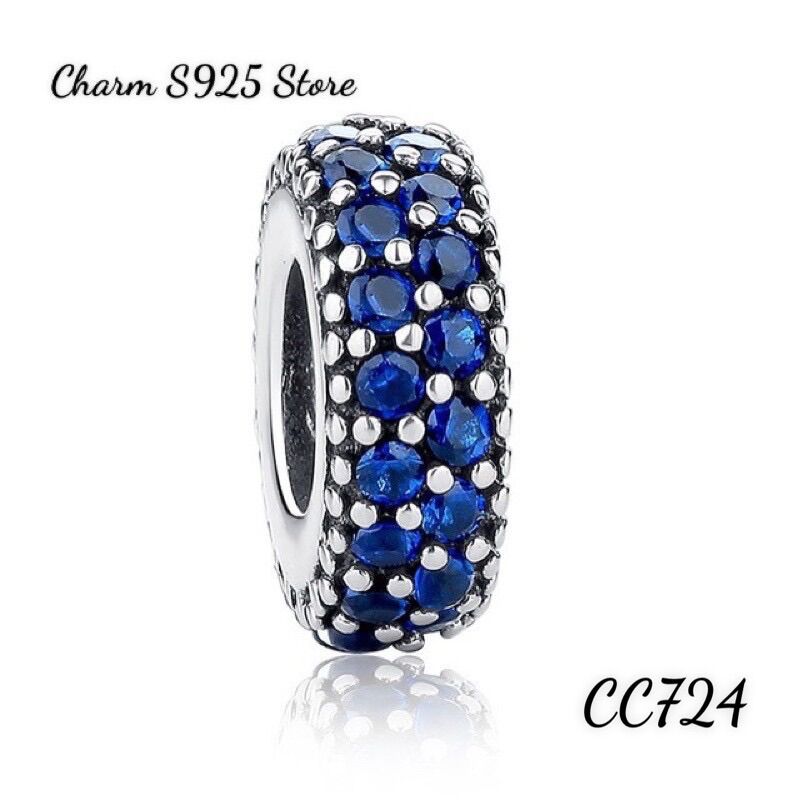 Charm pan ale dẹt đính đá xanh bạc s925 cao cấp