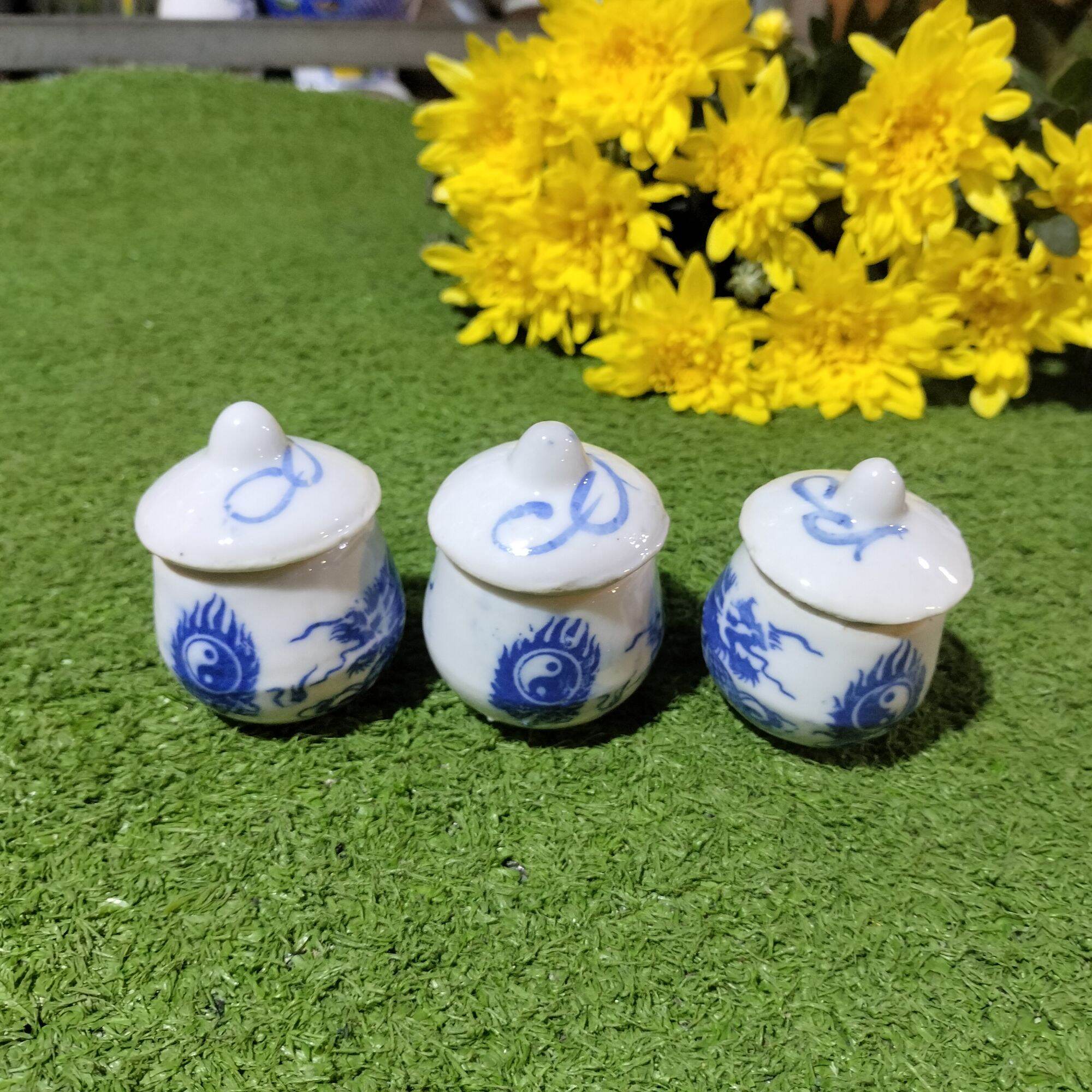 Bộ chung ly sứ thờ cúng họa tiết rồng xanh
