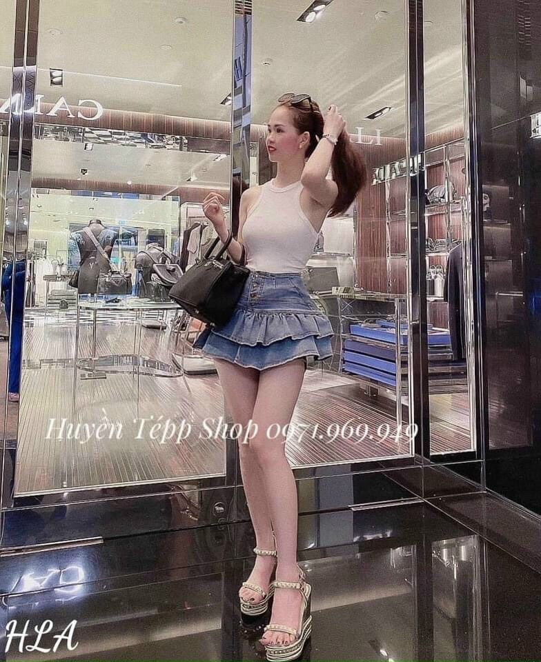 Chân váy jean nữ 2 tầng ngắn
