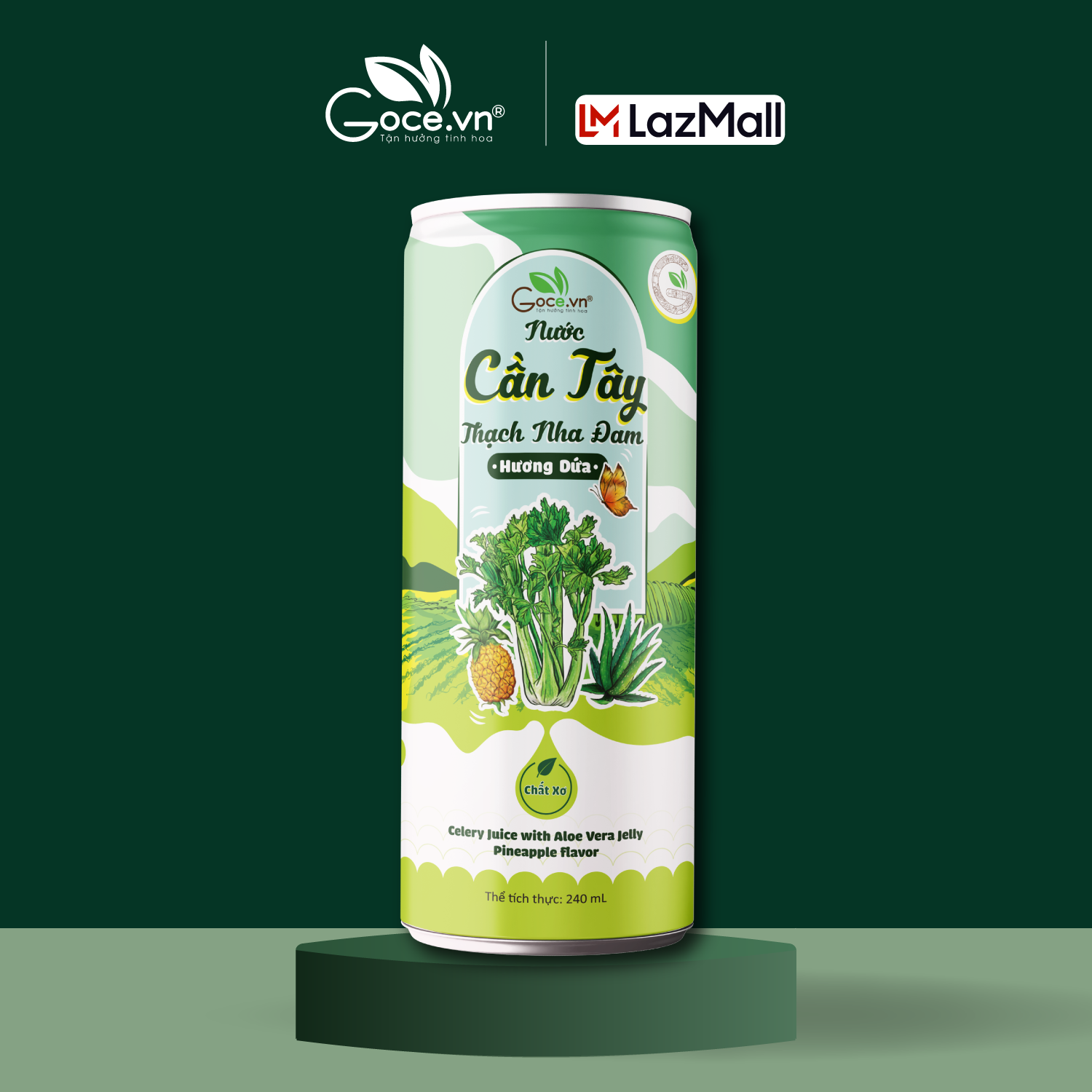 [Quà tặng] Lon nước cần tây thạch nha đam hương dứa Goce 240ml