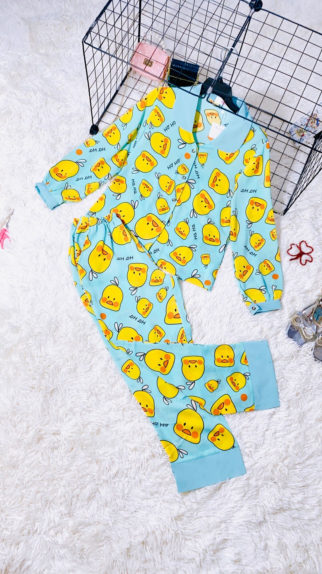 Bộ Lụa Mango Pyjama Vịt Ú Tay Dài Quần Dài dưới 58kg