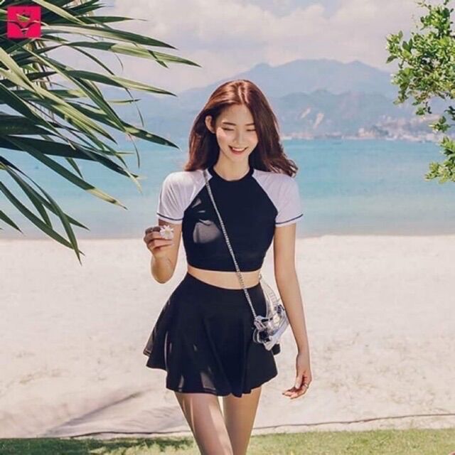 CÓ SIZE Đồ bơi bikini áo tay ngắn váy xoè kín đáo trẻ trung