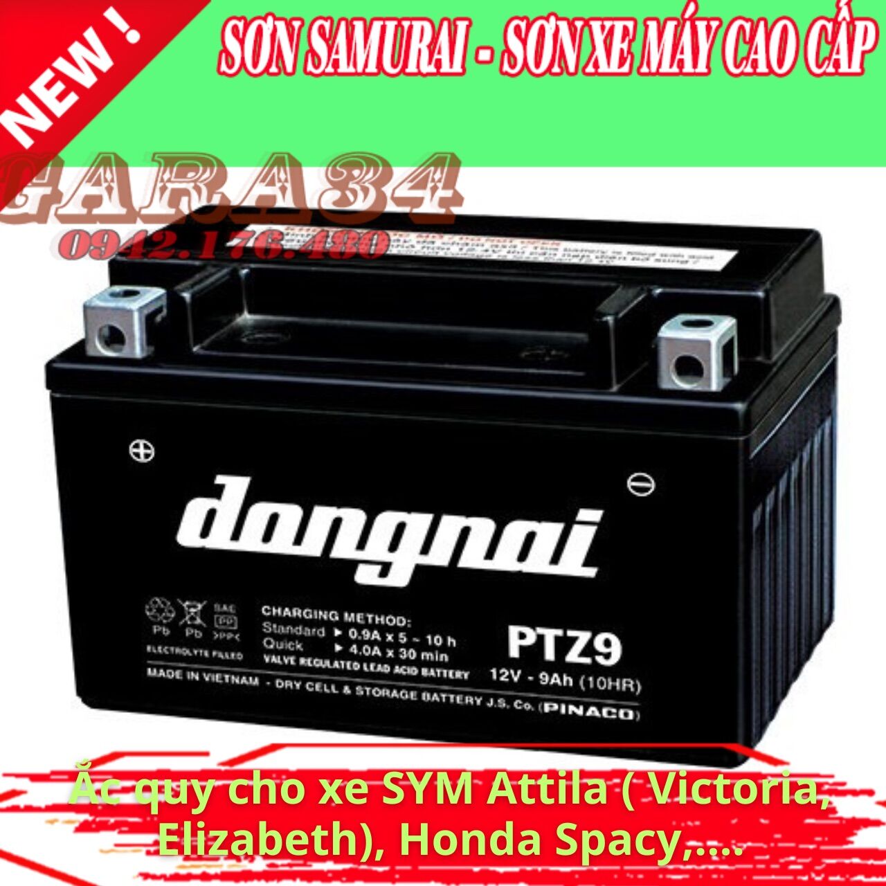Ắc quy khô 12v 9a cho xe atila spacy ptz9 đn bao bảo hành