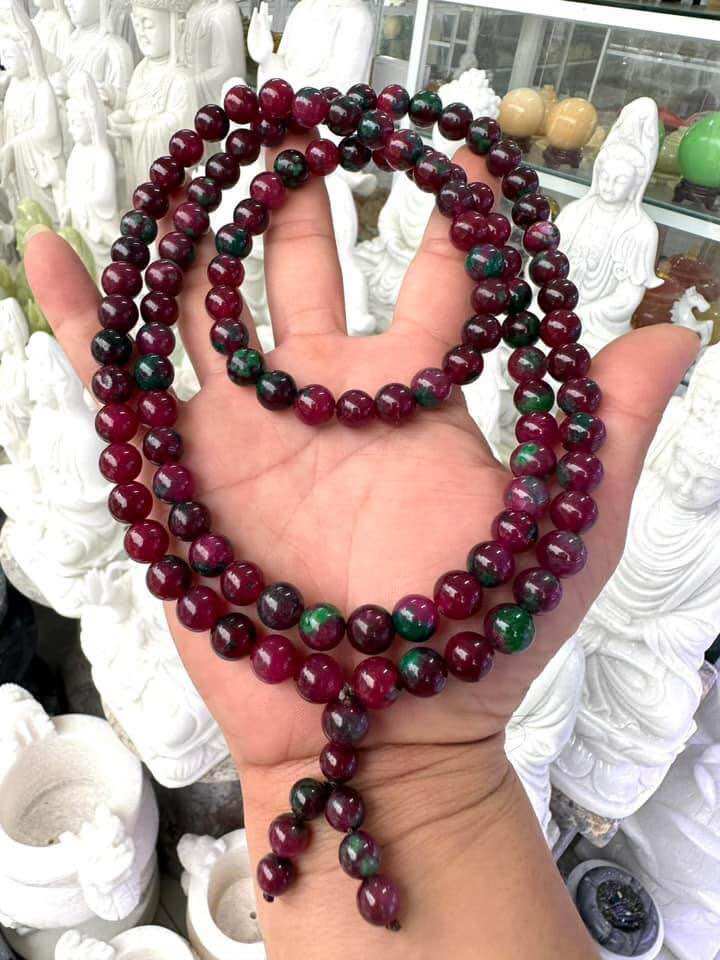 Chuỗi 108 hạt đá ruby phi hạt 8li dùng lần hạt hoặc đeo tay