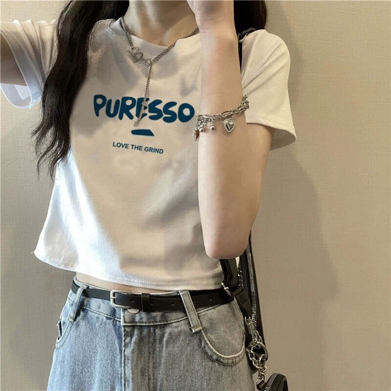 Áo thun cotton cổ tròn tay ngắn form lửng Puresso
