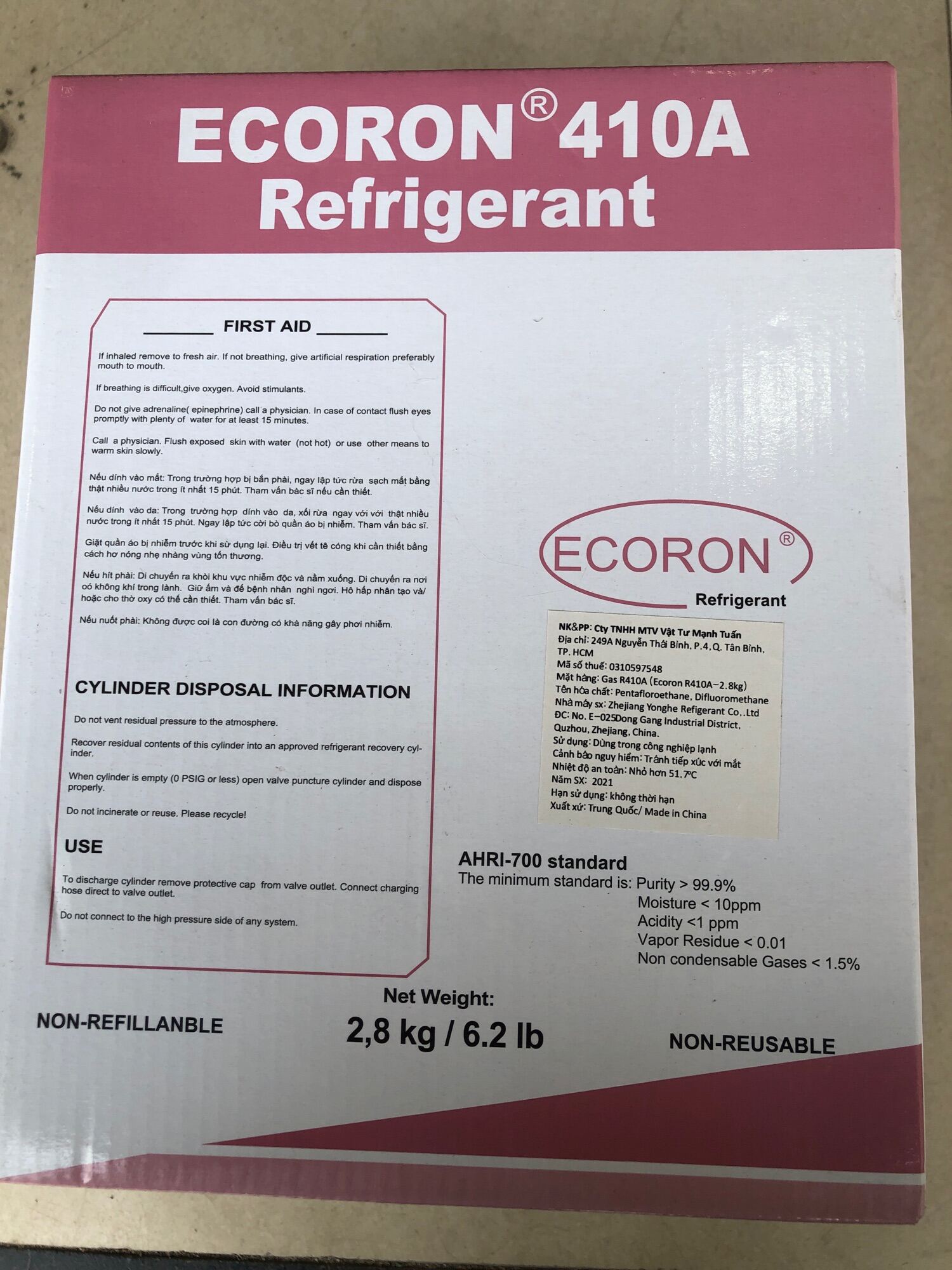 Gas ECORON 410A- Gas lạnh- mát lạnh shop