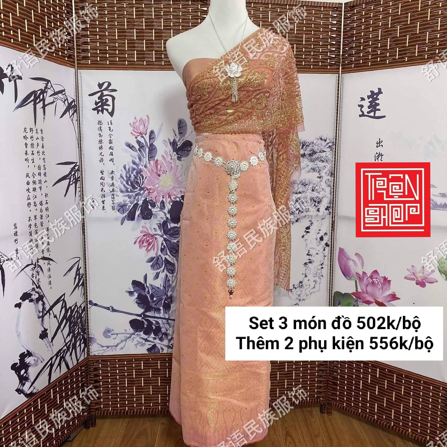 [Sẵn] Set trang phục Thái Lan 5 món gồm cả đồ và phụ kiện