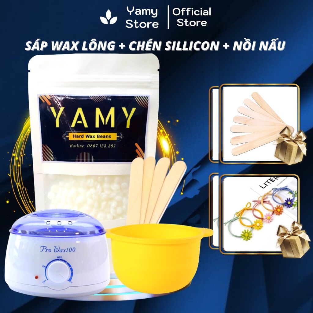 Combo Sáp wax lông beans nhập khẩu 100g và chén silicon và nồi nấu sáp tẩy sạch lông , tế bào chết giúp lông mọc chậm hơn