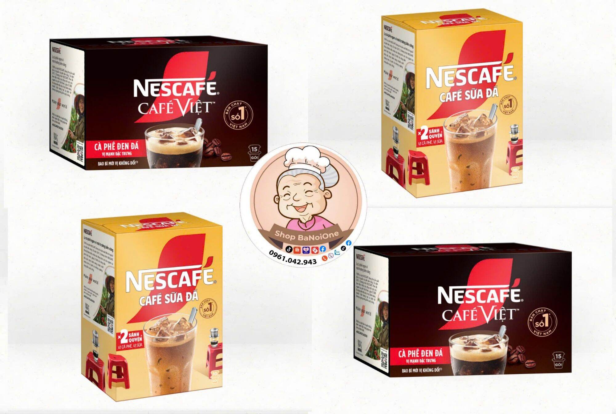 [Sale]Cafe hoà tan Nescafe sữa đá (10 gói 24g/hộp); Cafe Việt đen đá (15 gói 16g/hộp)