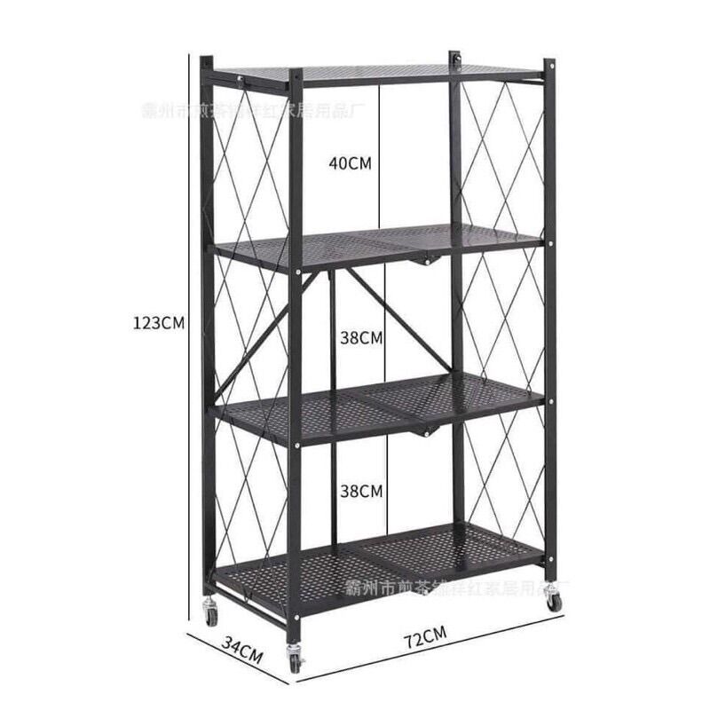 Kệ sắt 4 tầng gấp gọn có bánh xe