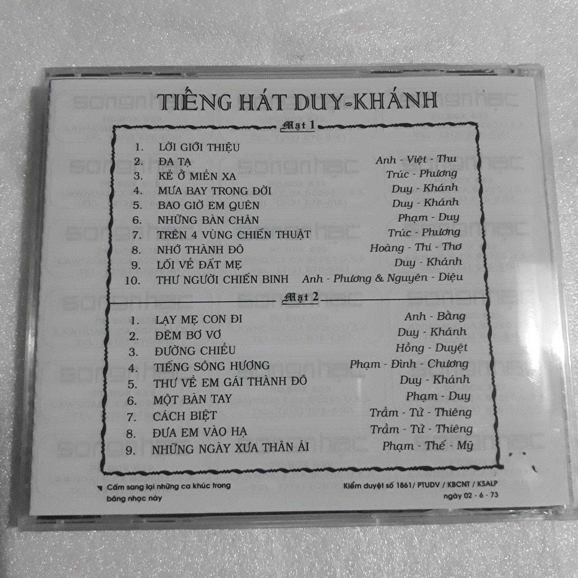 Tiếng Hát Duy Khánh 1 - Pre 75 (2cd in 1 hộp) full box