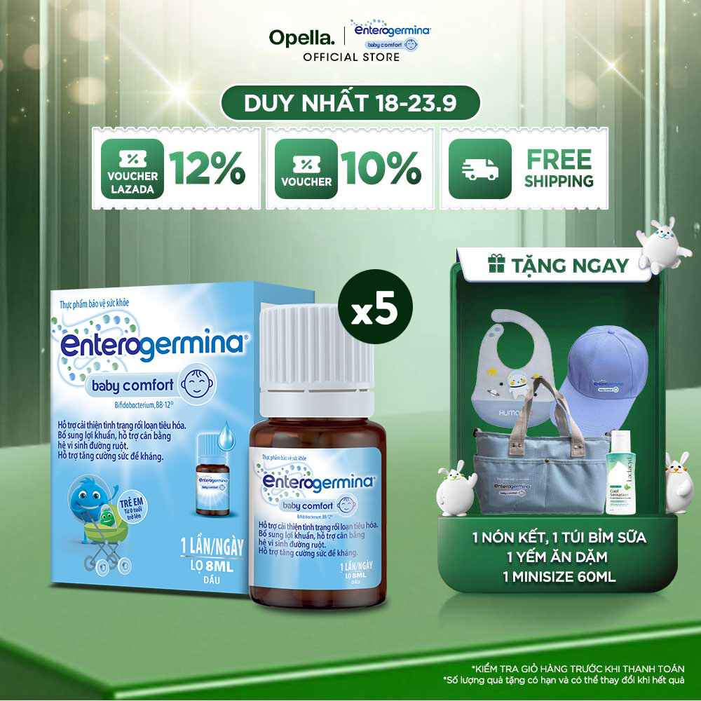 Bộ 5 Men vi sinh Enterogermina Baby Comfort - hỗ trợ cải thiện tình trạng rối loạn tiêu hóa ở trẻ nhỏ từ 0 tháng tuổi-Lọ 8ml