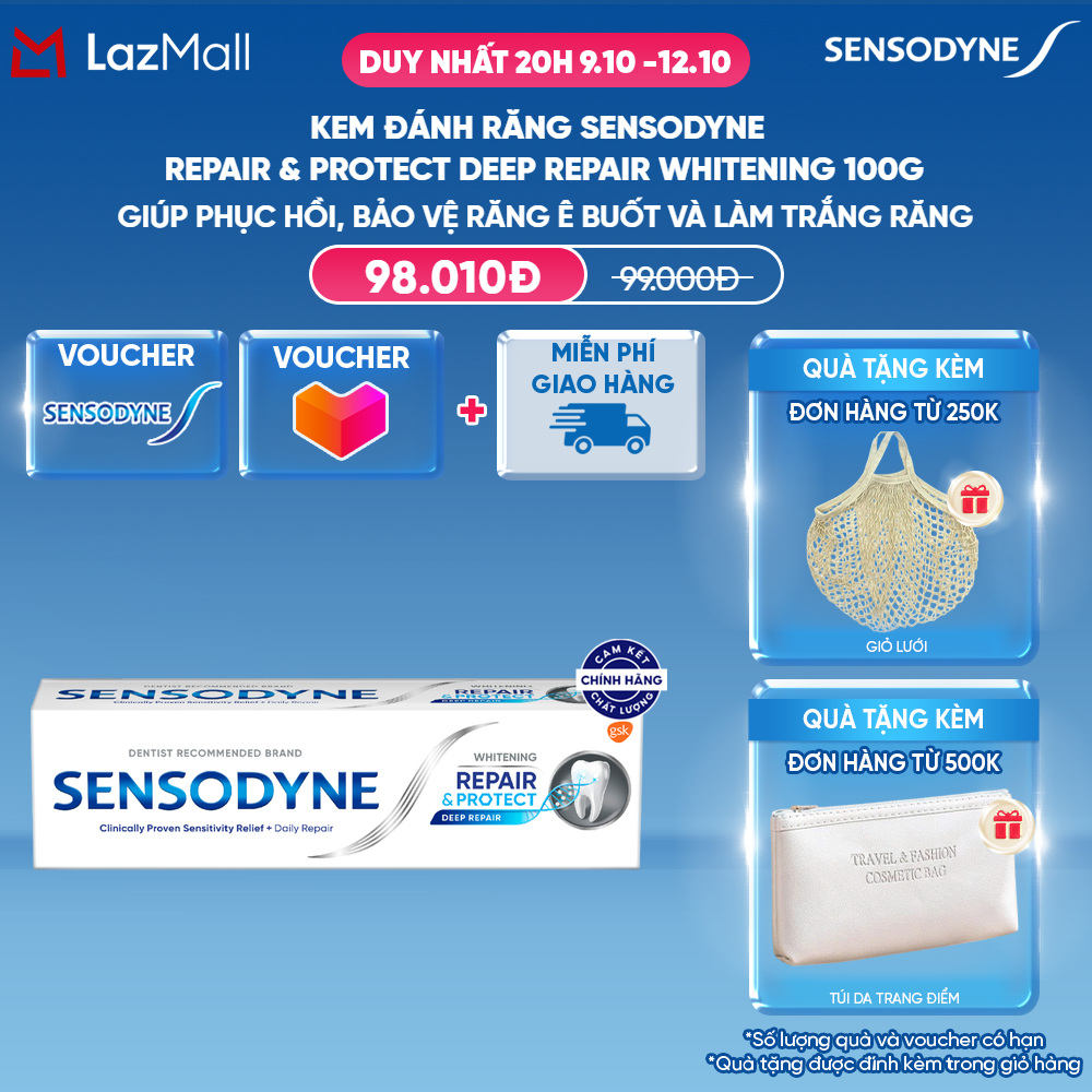Kem đánh răng SENSODYNE Repair & Protect Deep Repair Whitening 100g phục hồi, bảo vệ răng ê buốt và làm trắng răng