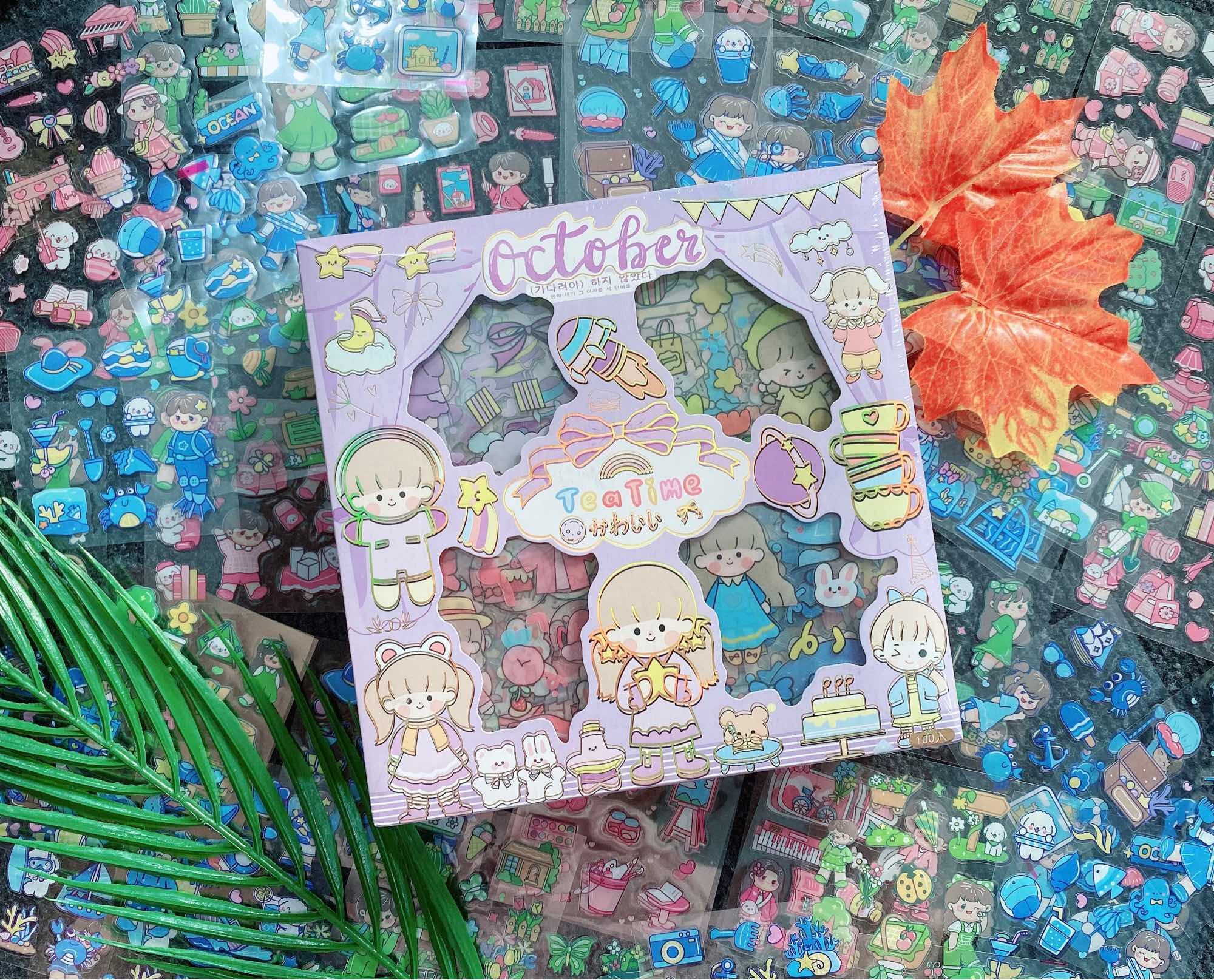 Hộp 100 tấm sticker siêu dễ thương