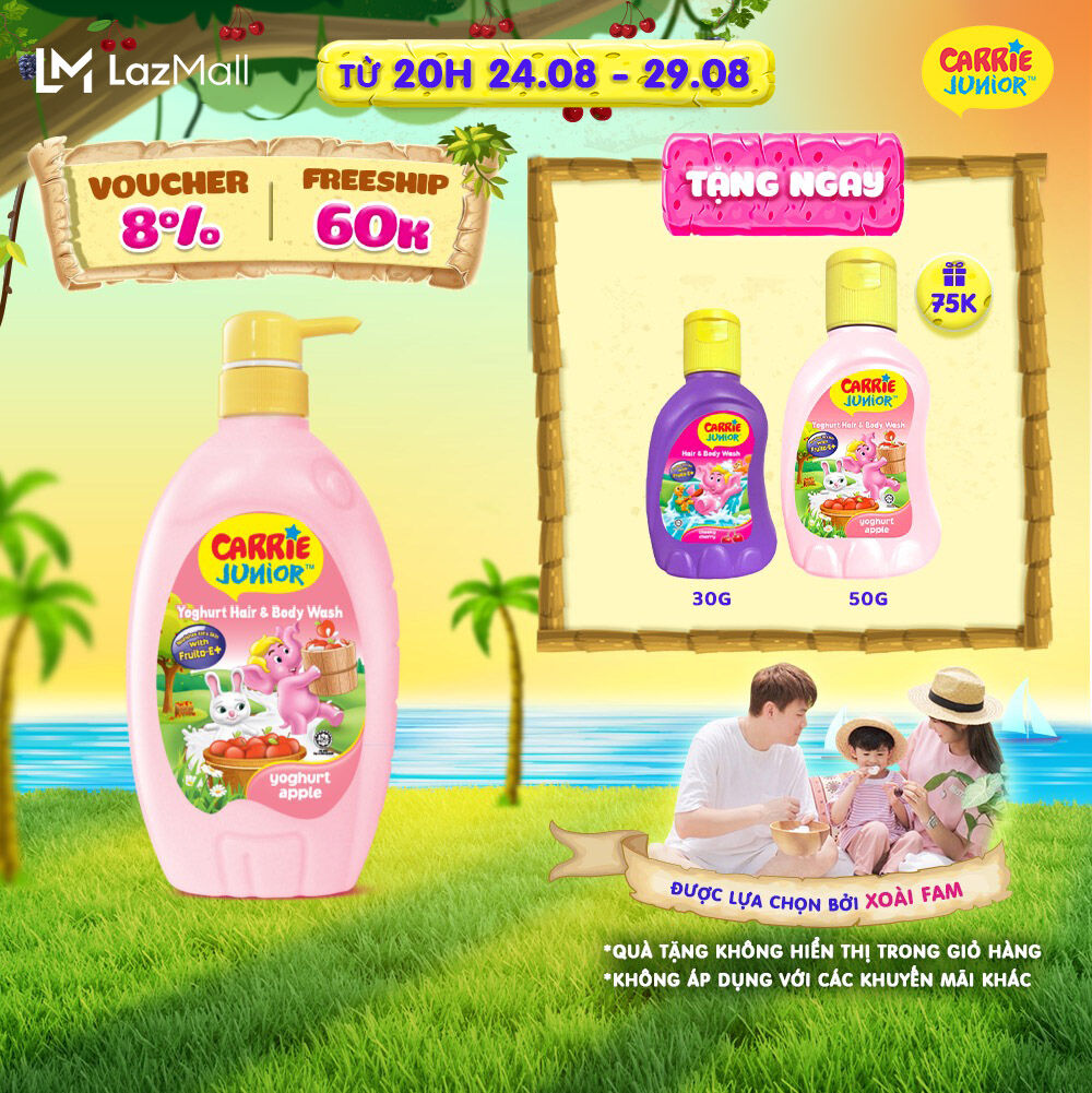 Sữa Tắm Gội Cho Bé Carrie Junior Yoghurt chiết xuất trái cây thiên nhiên hương Táo 700g