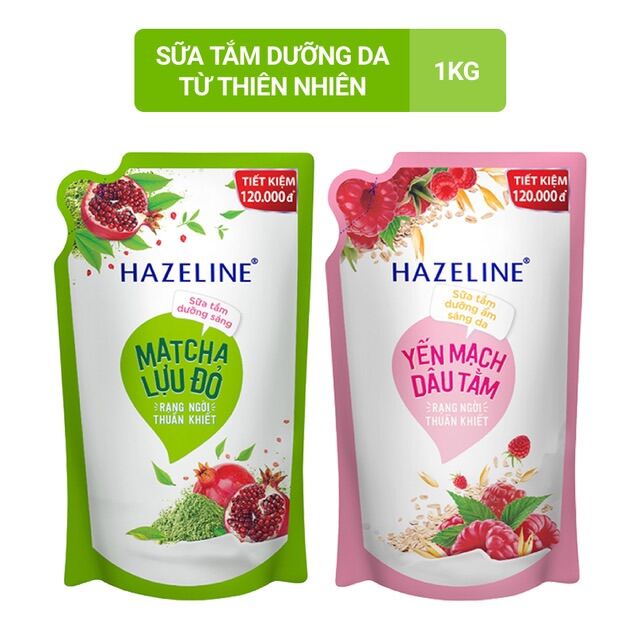 Sữa tắm túi Hazeline 1kg dưỡng da yến mạch dâu tằm( túi tiết kiệm)