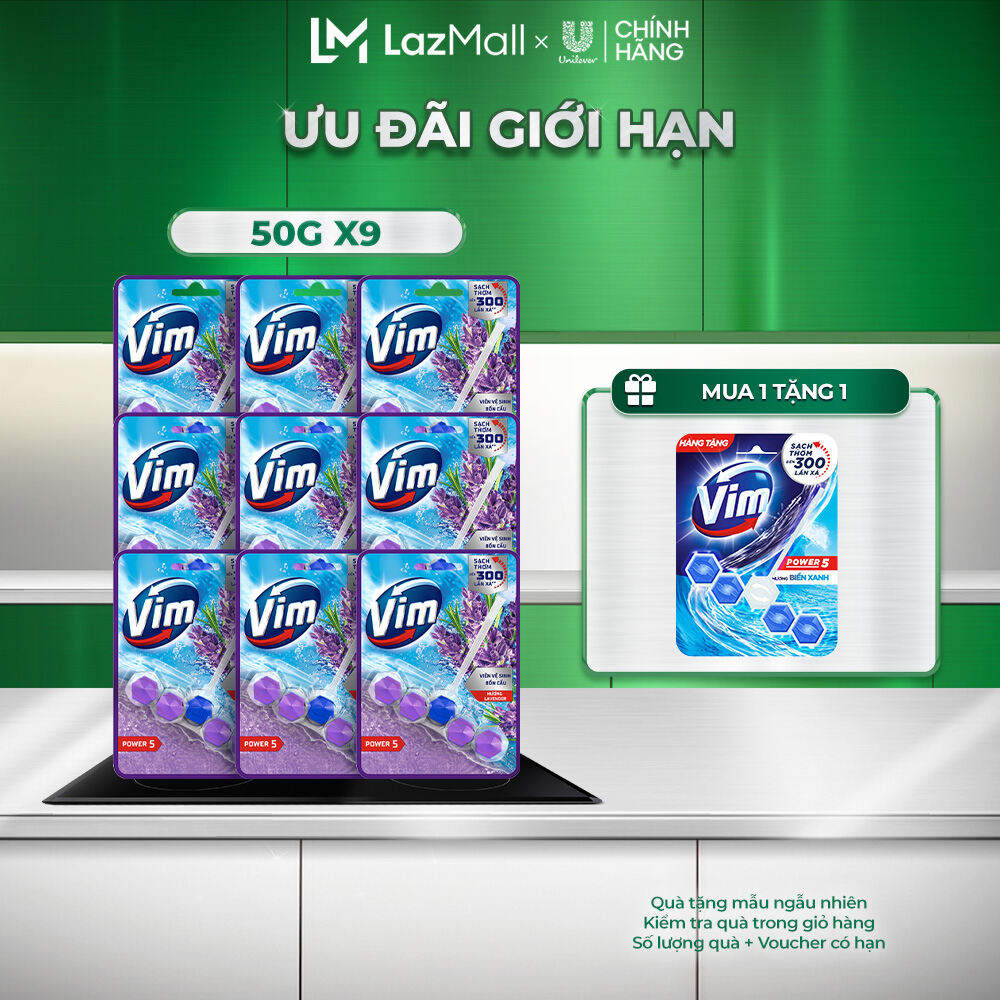 Combo 9 Viên Treo Vệ Sinh Bồn Cầu Vim Power 5 | Sạch Thơm Đến 300 Lần Xả (50g/viên) (bao bì tùy lô n