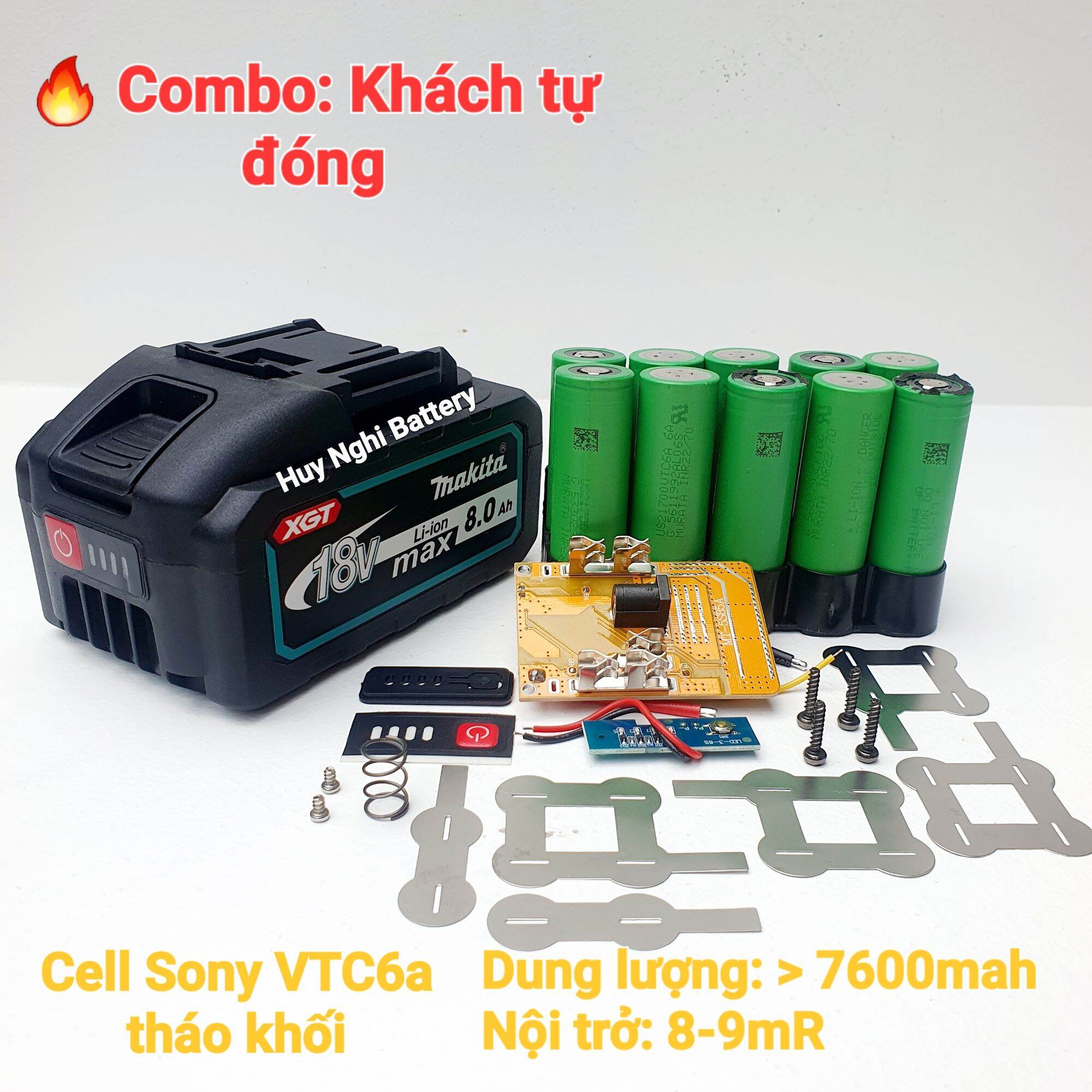 Combo: Vỏ 21700 + Mạch 5s80a + 10 Cell Samsung 40T