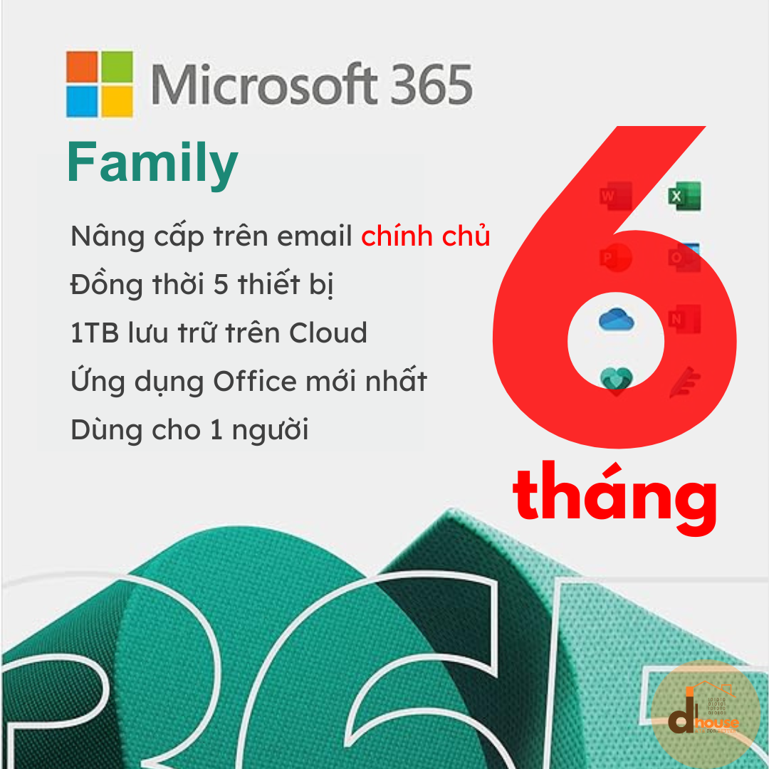 Phần mềm Microsoft Office 365 Family/ Personal| 6 hoặc 12 tháng | Dành cho 1 người| 5 thiết bị | 1TB