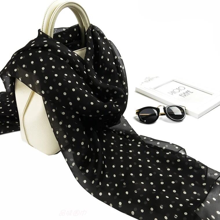 Màu Đen Chấm Bi Lụa Khăn Quàng Cổ Nữ Mô Phỏng Lụa Mỏng Mềm Khăn Choàng Chụp Ảnh Du Lịch Mùa Xuân Pashmina Mùa Thu Mùa Hè Mùa Đông Sử Dụng