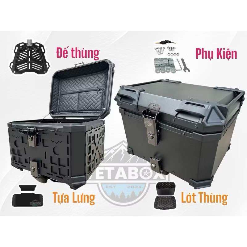 Thùng Nhôm 45L Chính Hãng VetaBox Full Đế, Lót Thùng, Tựa lưng (Chung nhà máy Motowolf)