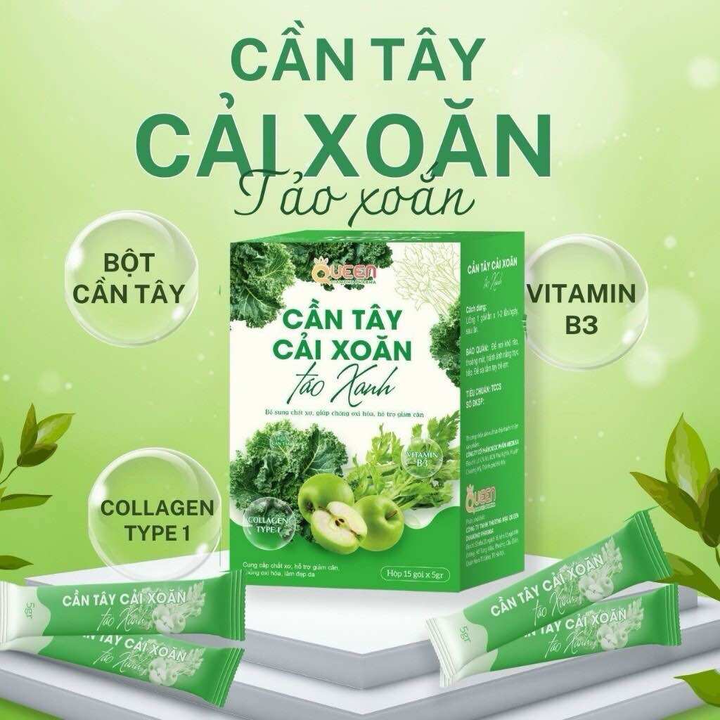 Bột Cần Tây Cải Xoăn Táo Xanh bổ sung chats xơ giảm cân giảm đẹp da 15gói