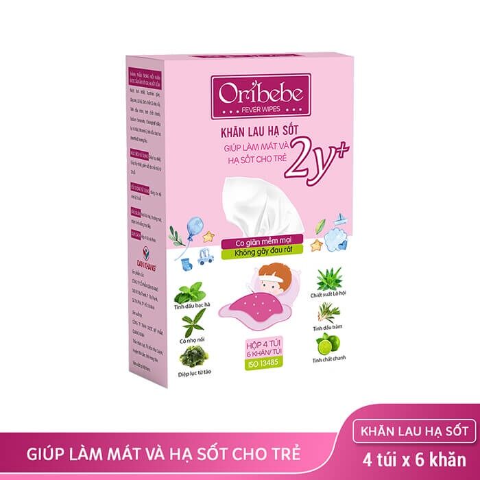 Khăn lau hạ sốt cho bé - Oribebe khăn lau hạ sốt cho bé từ 2 tuổi. giúp hạ nhiệt giảm sốt cho bé