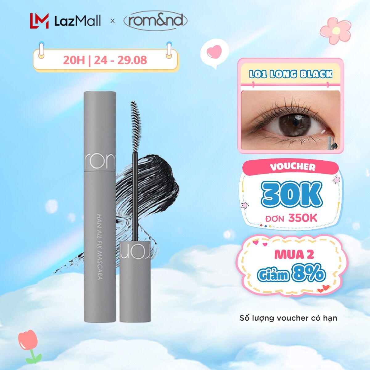 Mascara chuốt mi siêu dài và cong mi tự nhiên, chống trôi Hàn Quốc Romand Han All Fix Mascara - Han All Line 7g