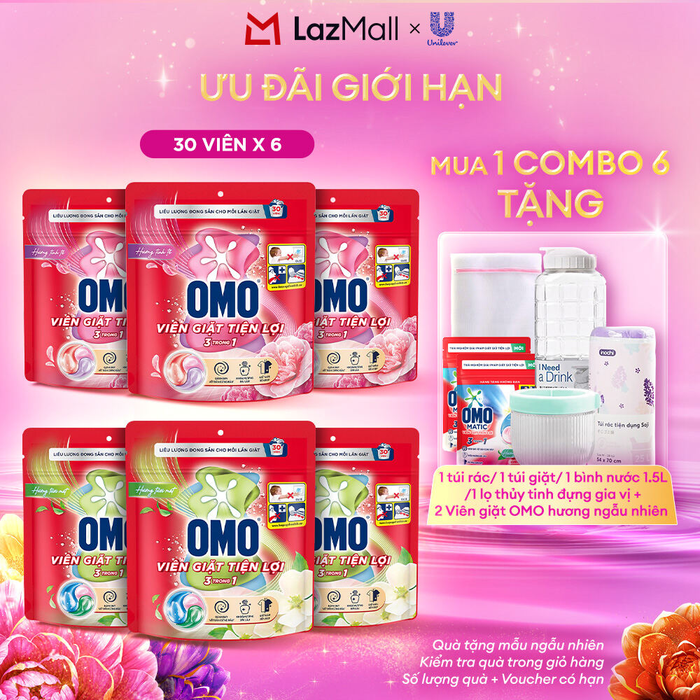 Combo 6/10 túi viên giặt tiện lợi OMO 3 trong 1 (30-50 viên/túi) (bao bì tùy lô nhập hàng)