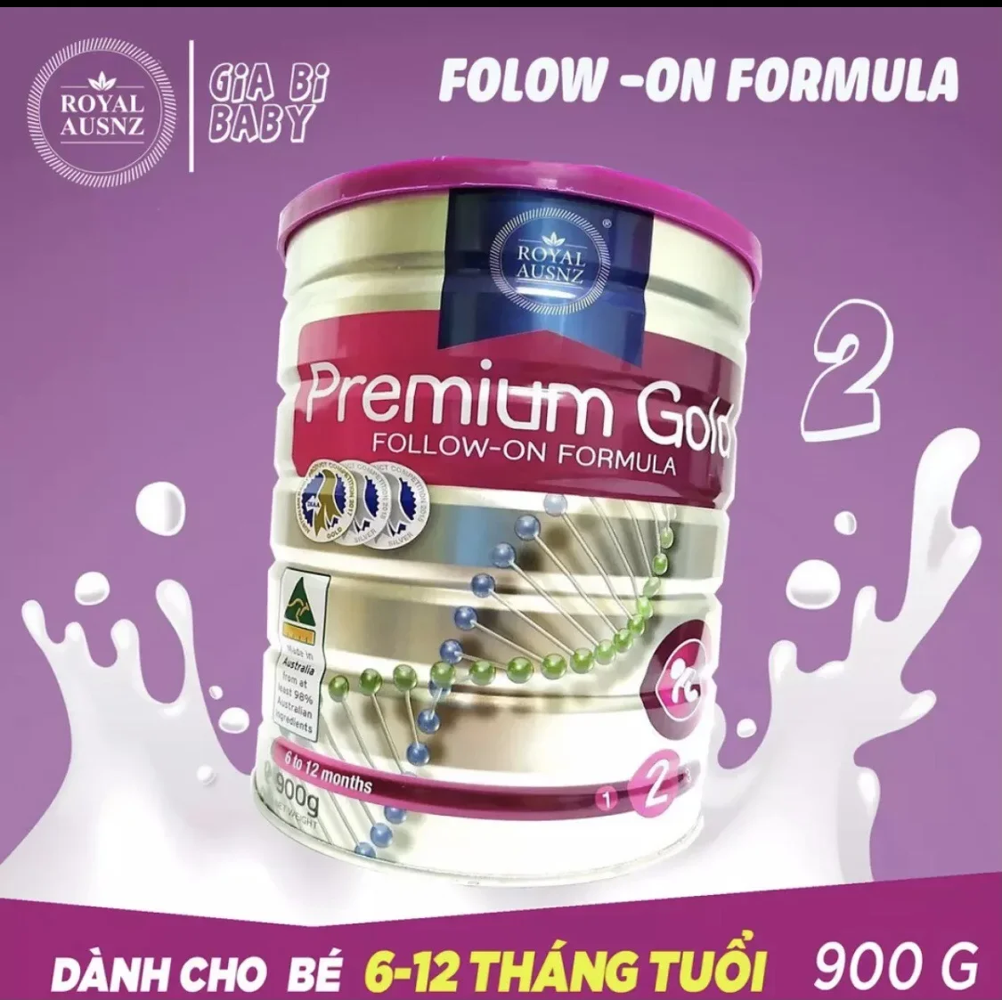 Sữa Hoàng Gia Premium Gold 2 (900g) - Follow - On Fomula - Dành cho trẻ từ 6-12 tháng